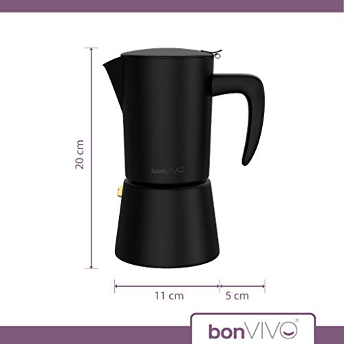 bonVIVO Intenca Stovetop Espresso Maker - Luxurious Italian Coffee Machine Maker, Stainless Steel Espresso Maker Full Bodied Coffee, Espresso Pot For 5-6 Cups, 10 oz Moka Pot Black Finish - Thumbnail 5