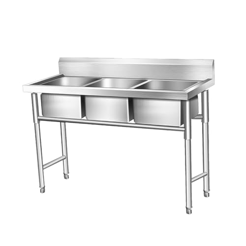 Generic - Évier de restauration commercial avec robinet d'eau froide unique debout pour garage, buanderie et restaurant en plein air, évier à triple cuve (taille : 145 x 50 x 80 cm)