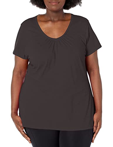 Just My Size Women's Short Sleeve Shirred V-Neck Tee