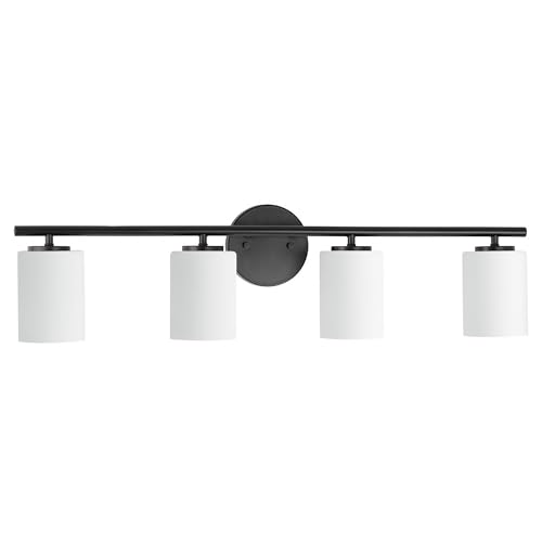 Image of Replay Collection 4-Light Etched Glass Modern Bath Vanity Light Textured Black
