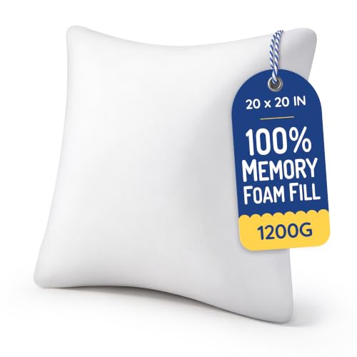 AM AEROMAX 20x20 Memory Foam Throw Pillow Insert, Square, White