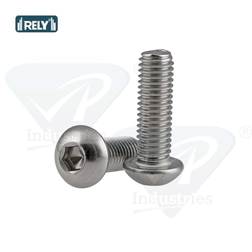 Image of Rely⇒VP INDUSTRIES (Pcs-25) M5x16 mm Button Head Cap Screw Stainless Steel Grade 304 | Allen Round Mushroom Head Screw with Allen Key 1 Pc