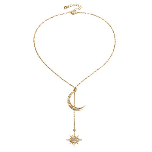 Feximzl Fashion Crystal Moon&Star Necklaces Pendants Unique Gold Color Chain Necklace Accessories Jewelry For Women (Gold) #TOP1