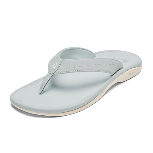 OluKai Ohana Women's Sandals, Water Resistant Flip Flops with Arch Support, Lightweight Comfort for Beach & Travel, Enhanced Traction for Wet Surfaces, Cloud Grey/Cloud Grey, 5