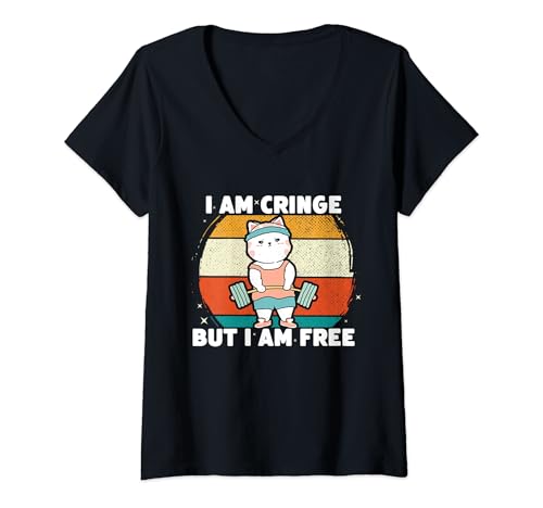 Femme Propriétaire de chat I'm Cringe But I'm Free Feline Lover T-Shirt avec Col en V