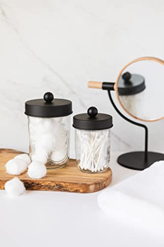 Jarmazing Products Ball Mason Jar Bathroom Gift Set (4 Pcs) - Lotion/Soap Dispenser, Toothbrush Holder, Q-Tip Storage Jars - Farmhouse Home Decor For Vanity Organization - Luxury Accessories - Black #TOP3