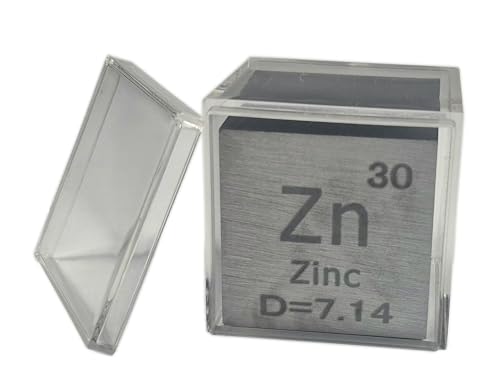 1.5" 38.1mm Zinc Metal Cube Zn up to 99.9% Pure Periodic Table Element Engraved Density Collection Science Education Display Block Cube + Acrylic Case Box - 1PC