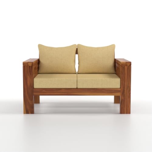 Image of NATRAJ ART & CRAFT Sheesham Wood 2 Seater Sofa Set for Living Room | Wooden Sofa Set for Living Room Furniture (2 Seater, Honey Finish)