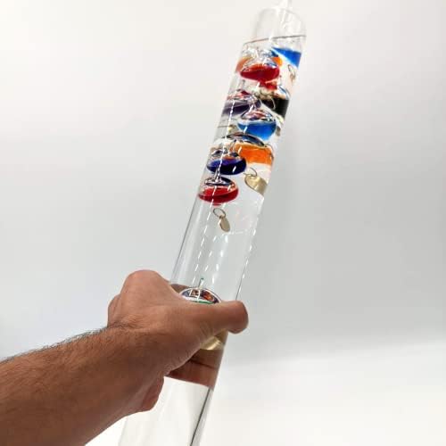 Glass galileo thermometer Large 44cm tall Free standing Galileo thermometer science Gift for adults physics gift, Multicolour
