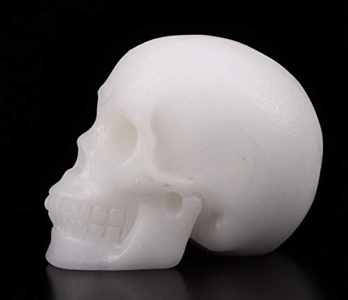 Skullis 2.0" White Jade Crystal Skull, Hand Carved Gemstone Fine Art Sculpture, Reiki Healing Stone Statue. #TOP4