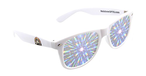 RainbowOPTX Fireworks Diffraction Glasses Plastic Rave Glasses (White/Clear Lenses)