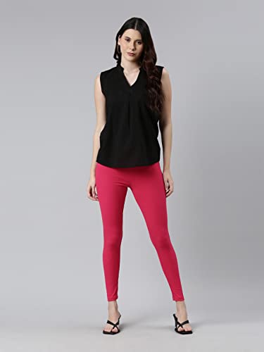 Image of GO COLORS Drop Needle Ribbed Active Leggings for Women | Lightweight, Spandex Waistband, Mid Rise