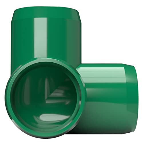 FORMUFIT 1-1/4 inch 3-Way PVC Fittings, Elbow Corner, Furniture Grade, 1-1/4” Size Fitting, Green, Schedule 40 PVC Pipe Connector, Made in USA (Pack of 4)
