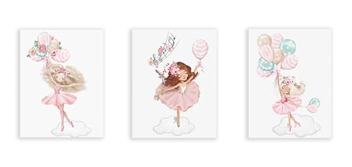 Affiche fille de ballet et lapin rose - Cadeau de naissance toile murale nourrisson