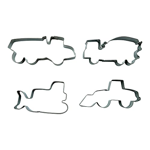 BekkiB 3664-4er Set 'Baustelle' - Ausstechformen Betonmischer, Lader, Raupe, Lastwagen - Edelstahl Ausstecher in Form von Baustellenfahrzeugen & -maschinen