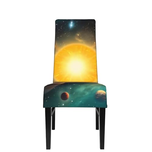 Qewfoju Space Planet Print Dining Chair Covers Removable Stretch Chair