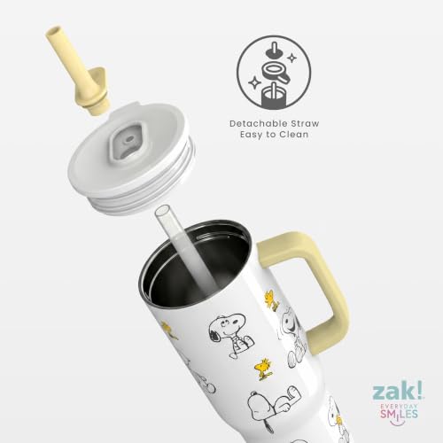 Image of Zak Designs Peanuts 30oz Spill-Proof Insulated Stainless Steel Tumbler | BPA Free, Silicone Straw, Handle, Cupholder Friendly, Dishwasher Safe, For Office, Home, Travel, Work, Gym, Fitness
