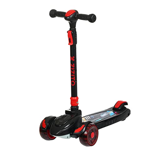Kinderroller ab 3 Jahre Faltbare Lenker Höhenverstellbar Kinderscooter Jungen Mädchen bis 50 kg LED und Musik Dreirad (Schwarz) Cover
