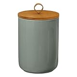 Jueison Large Ceramic Storage Jars, Modern Elegant Highly Polished Airtight Gorgeous Storage Canisters with Wooden Lid Food Storage Jar for Kitchen Spice Tea Vanilla Sugar Coffee Beans (Light grey)