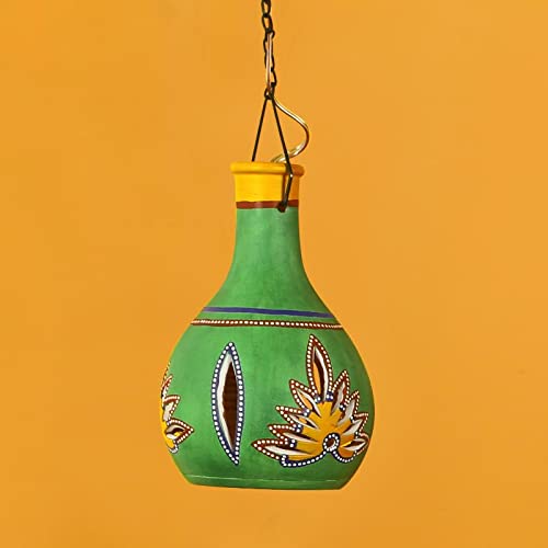 Image of Aakriti Art Creations Emerald Gourd Handcrafted Hand-Painted Terracotta Pendant Lamp for Living Room Ceiling | Hanging Lights for Bedroom and Dining Table | Modern Hanging Lights | Pendant Lamp Decor