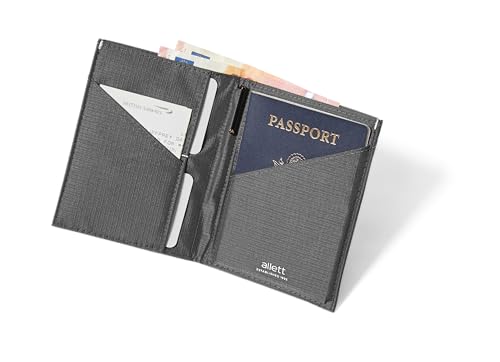 Image of Allett Travel Wallet, Charcoal Grey | Nylon, Thin Bifold, RFID Blocking, Minimalistic, Front Pocket | Holds Up To 10 Cards & Passport | For Men & Women