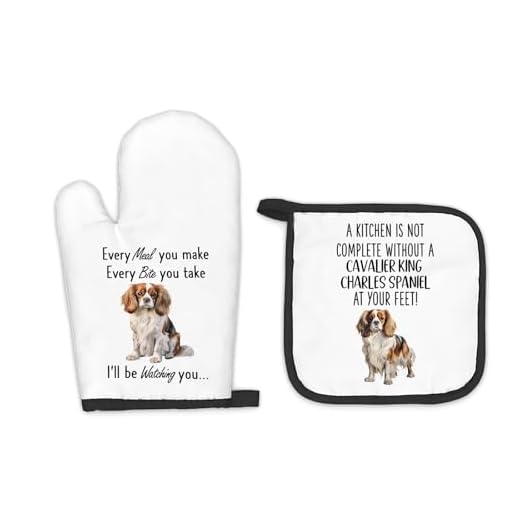 FIicy Cavalier King Charles Spaniel Gifts Dog Oven Mitts and Pot Holders Sets, Cavalier King Charles Spaniel Dog Decor Kitchen Accessories Sets, Dogs Heat Resistant Oven Glove Potholders for Kitchen
