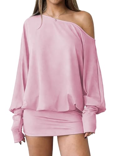 SOLY HUX Women's Long Sleeve Dress Y2K Off The Shoulder Mini Dresses