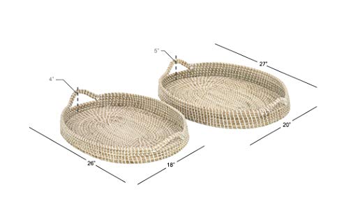 Deco 79 Dried Plant Handmade Tray With Metal Rim, Set Of 2 27", 26"W, Brown #TOP3