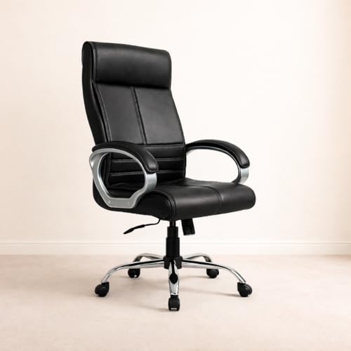 Image of INNOWIN Phantom High Back Leatherette Office Chair with 3 Years Limited Warranty | Ergonomic Leather Orthopedic Executive Boss Chair with Spacious Cushioned Seat | Heavy Duty Metal Base | Black