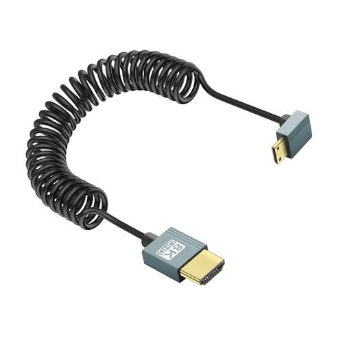 Cable Mini HDMI a HDMI en espiral de alta fidelidad 8K y perfil ultra fino