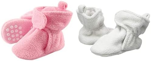 Luvable Friends Botines de forro polar para niña paquete de 2 color rosa claro gris 0-6 meses rosado gris Light Pink Gray 0-6 meses