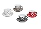 Set mit 4 Espressotassen mit Untertassen | Keramiktassen in 4 verschiedenen Farben mit Herzdekor | Geschenk für Geburtstag, Valentinstag oder Weihnachten - komplettes Set mit 4 x 90 ml