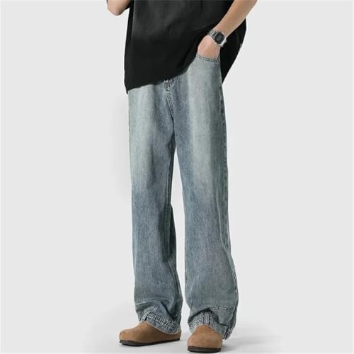 Men's Baggy Jeans Reverse Pocket Design Straight Wide Leg Denim Trousers Solid Color Y2K Vintage Jean4