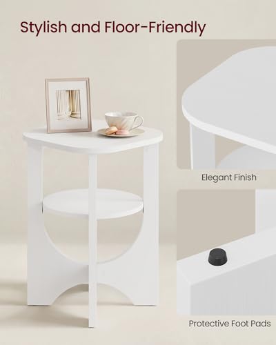 Image of VASAGLE Side Table, 2 Tier Small Accent End Table, Nightstand with Lower Shelf for Small Spaces, Living Room, Bedroom, Cloud White ULET233W101S