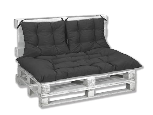 SEB MARKET | Cojines para Palets 120x80 Juego de 3 Piezas – Colchonetas Acolchadas para Palets de Madera, Cojines Exterior e Interior para Sofá Palet Jardín Terraza Balcón (Negro)