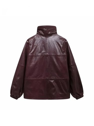 Woman Faux Leather Jackets Long Sleeve Press Button Coat Women Streetwear Casual Outerwear3