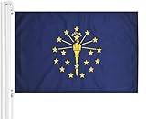 WINBEE Indiana State Flag 3x5 Ft - 100% in USA, Premium Embroidered, Heavy Duty Nylon, Double Sewn Stripes and Sturdy Brass Grommets. Best American Indiana IN Flags Great for Indoor and Outdoor Decor