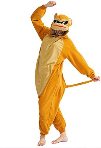XIGUAGUO Adult Cartoon Monkey Onesie Costume Animal Cosplay Homewear Sleepwear Jumpsuit for Men Women Girls Boys Teens Brown
