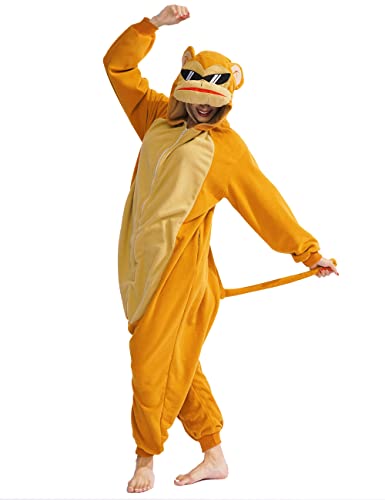 Xiguaguo Adult Cartoon Monkey Onesie Costume Animal Cosplay Homewear Sleepwear Jumpsuit For Men Women Girls Boys Teens Brown #TOP3