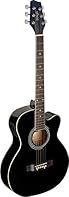 electro-acoustic guitar with cutaway active preamp with on-board volume, bass, middle and treble controls, phase switch and low battery indicator top, back and sides: basswood fingerboard and bridge: black stained maple finish: high gloss black with ...