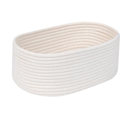 CubesLand Small White Woven Storage Basket - Handmade Cotton Rope Organizer for Minimalist Home, Wedding Decor, Pet Toys | Gift Ready Bin for Shelves, Closet, Office Desk