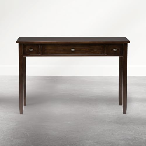 Image of SIMPLIHOME Warm Shaker Desk - 48 Inch Wide Solid Wood Writing Desk in Mocha Brown, Transitional Home Office Computer Table for Workspace or Study with Flip-Down Keyboard Tray and 2 Drawers