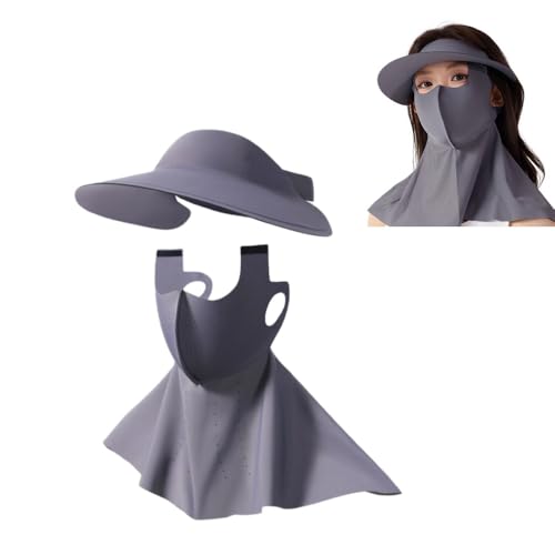 eaonitu UV Face Cover UPF 50+ Women Summer Face Covering Detachable All-in-one Sun Hat Outdoor Cycling Hiking, Long and Short (Dark Grey Long)
