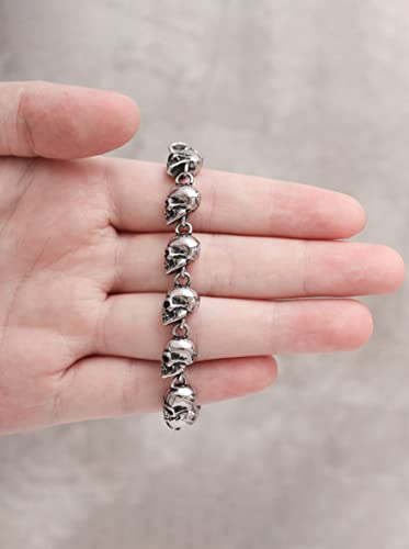 HAQUIL Stainless Steel Skull Bead Linked Strand Bracelet for Men and Women, Gothic Punk Rock Biker Skull Jewelry Gift2