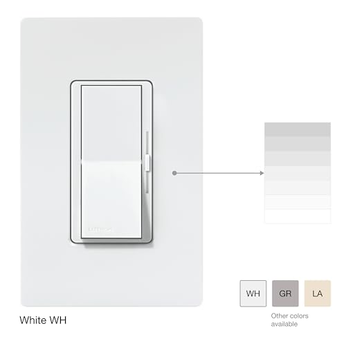 Image of Lutron Diva LED+ Dimmer Light Switch for Dimmable LED, Halogen, and Incandescent Bulbs with Wallplate, 150 Watt, Single-Pole or 3-Way, DVWCL-153PH-WH, White