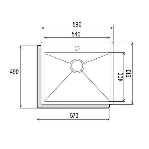 CATA CBS-1 54-40 R10 Spüle 51x59 cm Quadratische Wanne mit Radius 1 cm, Dicke 0,12 cm und Tiefe 20 cm Edelstahl Material Installation in Möbeln 60 cm