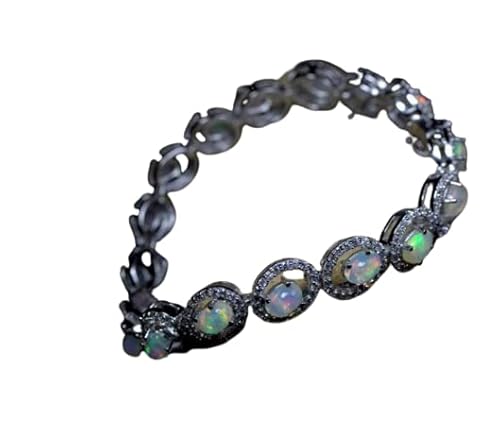 925 Sterling Silver Ethiopian Welo Oval Opal With A Cz Charm Wedding Bracelet October Gemstone Jewelry #TOP4