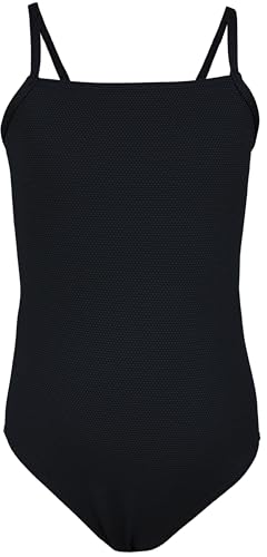 Aquarti Mädchen Badeanzug mit Spaghettiträgern Streifen – Sport Badeanzug Mädchen, Chlorresistent, Farbe: Jacquard Punkte Schwarz, Größe: 164