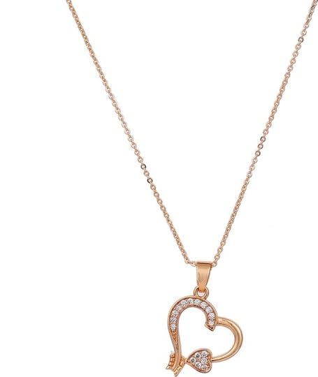 Image of Nilu's Collection American Diamond Rose Gold & Silver Plated Love Shaped Pendant Necklace Set with Chain & Stud Earring for Girls and Women