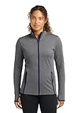SPORT-TEK Women's Sport-Wick Stretch Contrast Full Zip Jacket, Charcoal Grey Heather/True Navy, M